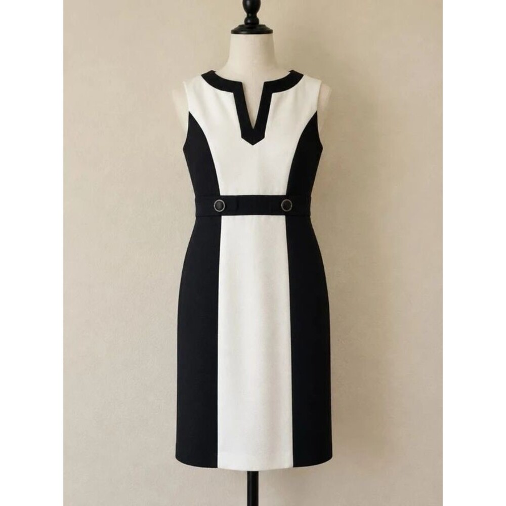 Tahari Sleeveless Colorblock Split V-Neck Sheath Dress